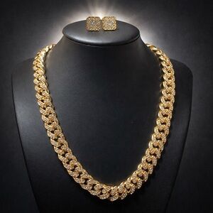 Cuban chain necklace and earring